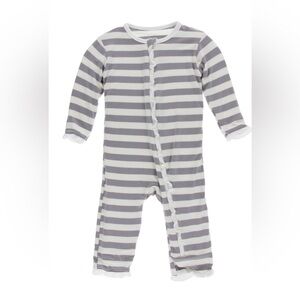 Kickee Pants One Piece Striped Girls Outfit Gray White Size 0-3 months NWT